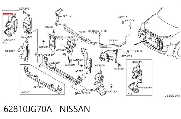 Повітропровід (дефлектор) радіатора, правий 62810JG70A Nissan/Infiniti