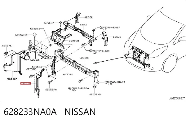 Повітропровід (дефлектор) радіатора, лівий 628233NA0A Nissan/Infiniti