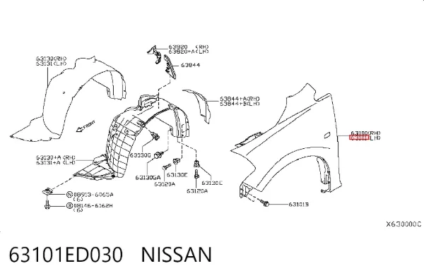 Крило переднє ліве 63101ED030 Nissan/Infiniti
