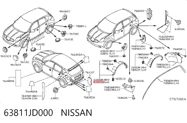 Розширювач переднього крила, лівий 63811JD000 Nissan/Infiniti