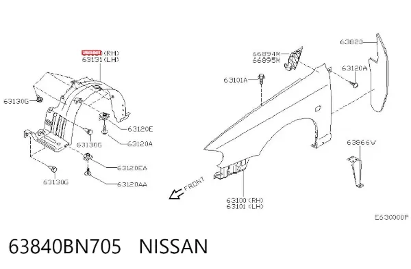 Підкрилок передній правий 63840BN705 Nissan/Infiniti