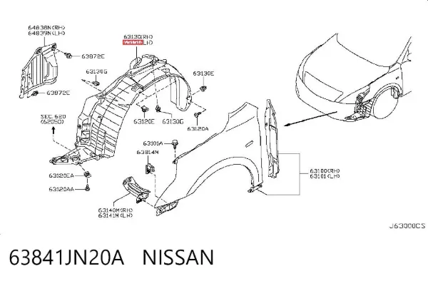 Підкрилок передній лівий 63841JN20A Nissan/Infiniti
