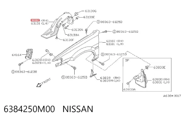 Підкрилок передній правий 6384250M00 Nissan/Infiniti