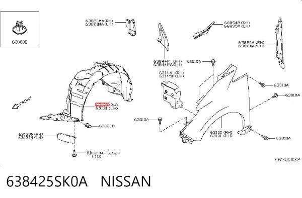Підкрилок передній правий 638425SK0A Nissan/Infiniti