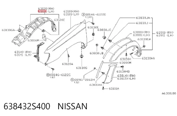 Підкрилок передній лівий 638432S400 Nissan/Infiniti
