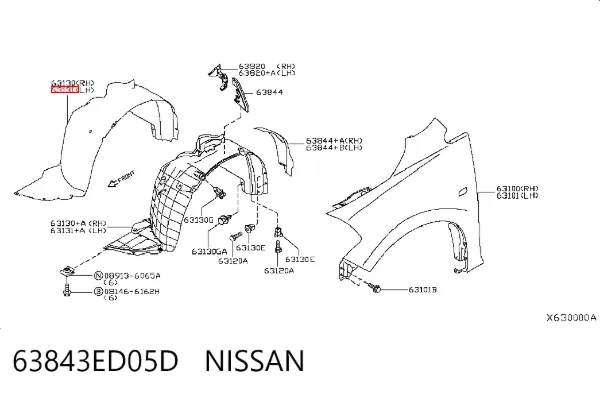 Підкрилок передній лівий 63843ED05D Nissan/Infiniti