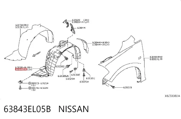 Підкрилок передній лівий 63843EL05B Nissan/Infiniti
