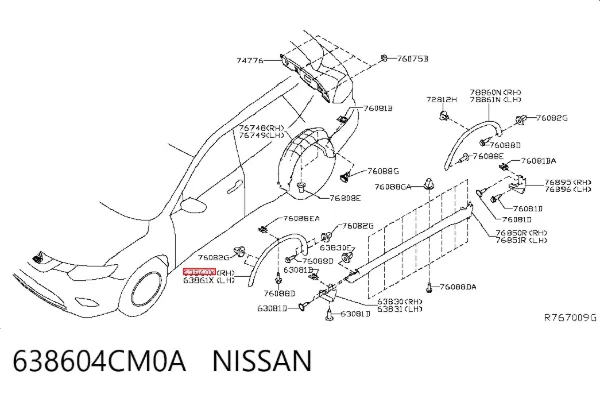 Розширювач переднього крила, правий 638604CM0A Nissan/Infiniti