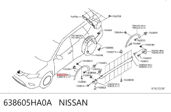 Розширювач переднього крила, правий 638605HA0A Nissan/Infiniti