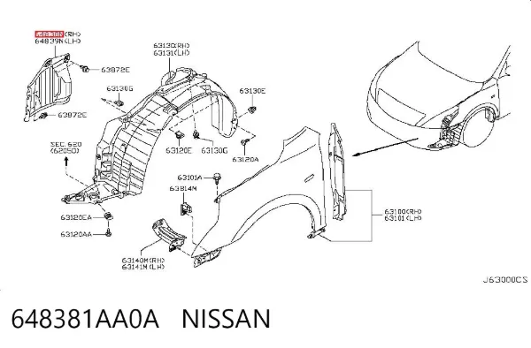 Захист двигуна, правий 648381AA0A Nissan/Infiniti