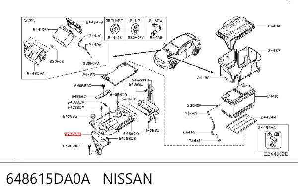 Кріплення/підставка акумулятора (АКБ) 648615DA0A Nissan/Infiniti