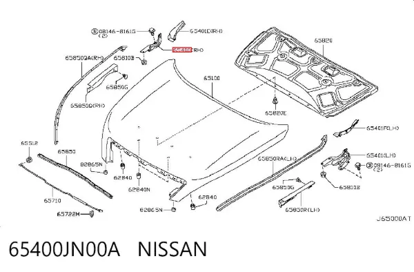Петля капота, права 65400JN00A Nissan/Infiniti