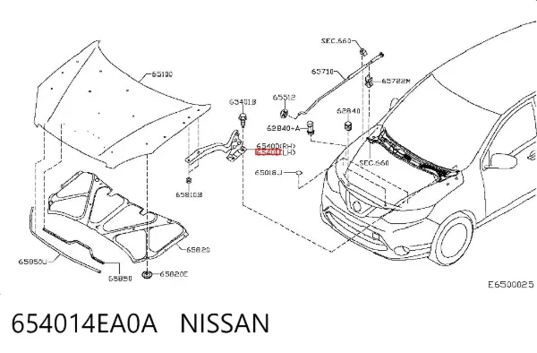 Петля капота, ліва 654014EA0A Nissan/Infiniti