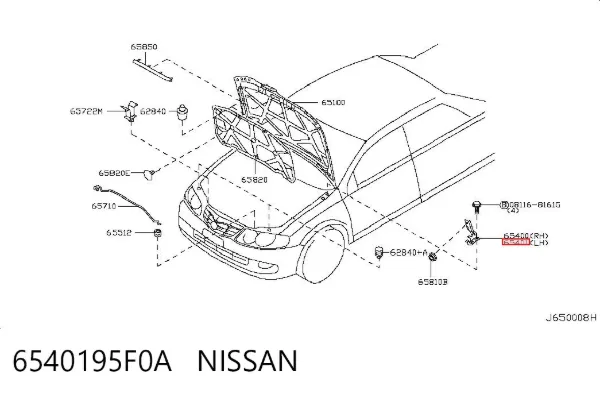 Петля капота, ліва 6540195F0A Nissan/Infiniti
