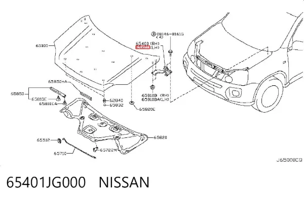 Петля капота, ліва 65401JG000 Nissan/Infiniti