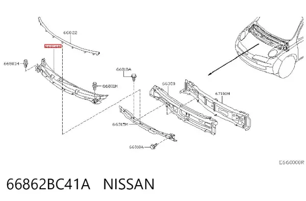 Водостік лобового скла, жабо 66862BC41A Nissan/Infiniti