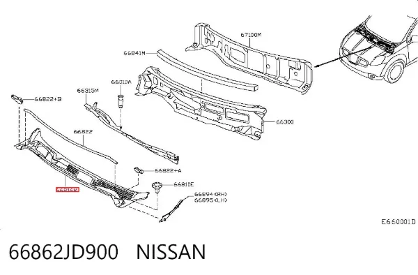 Водостік лобового скла, жабо 66862JD900 Nissan/Infiniti