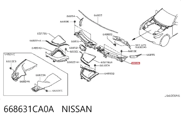 Водостік лобового скла, жабо 668631CA0A Nissan/Infiniti