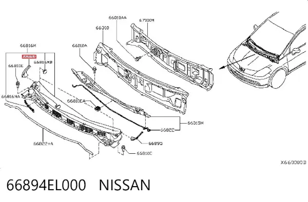 Накладка переднього правого крила 66894EL000 Nissan/Infiniti