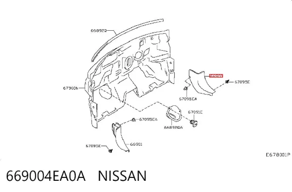 Обшивка стійки кузова внутрішня, передня права 669004EA0A Nissan/Infiniti