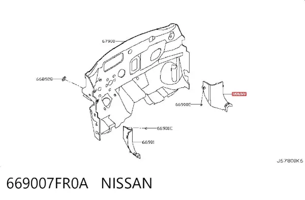 Обшивка стійки кузова внутрішня, передня права 669007FR0A Nissan/Infiniti
