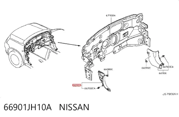 Обшивка стійки кузова внутрішня, передня ліва 66901JH10A Nissan/Infiniti