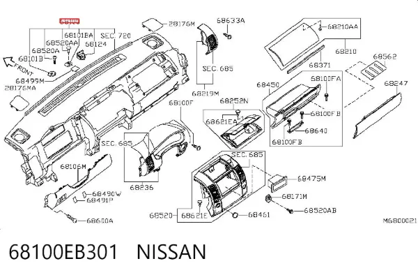 Панель приладів торпеди 68100EB301 Nissan/Infiniti