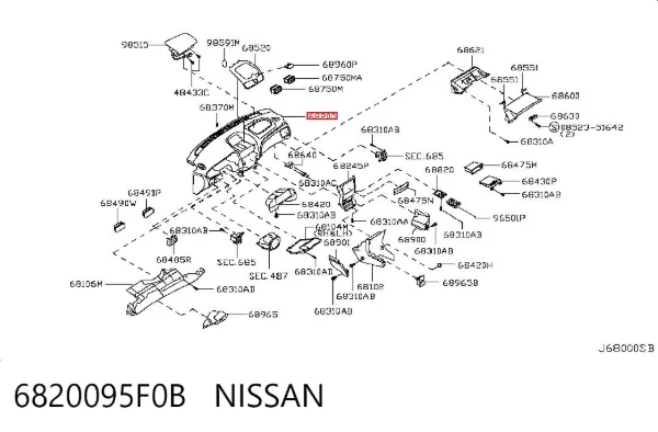 Панель приладів торпеди 6820095F0B Nissan/Infiniti