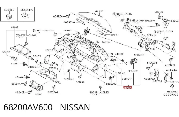 Панель приладів торпеди 68200AV600 Nissan/Infiniti