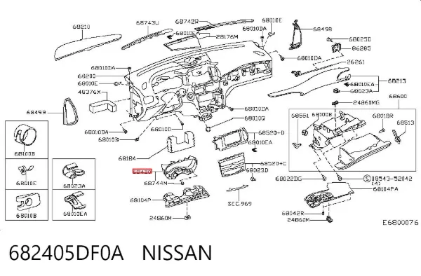 Облицювання щитка приладів "торпедо" 682405DF0A Nissan/Infiniti