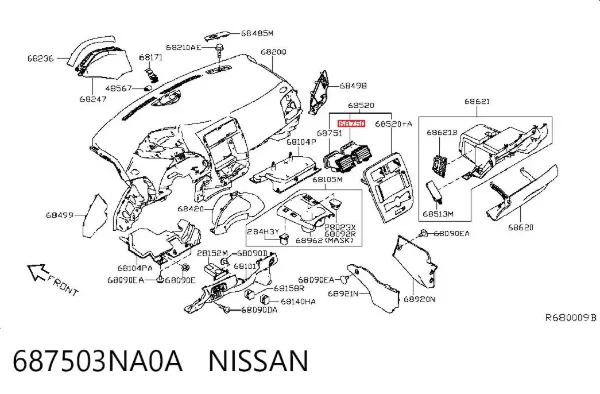 Решітка вентиляції салону на "торпедо" 687503NA0A Nissan/Infiniti