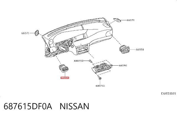 Решітка повітропровода ліва 687615DF0A Nissan/Infiniti
