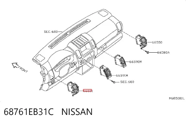 Решітка повітропровода ліва 68761EB31C Nissan/Infiniti