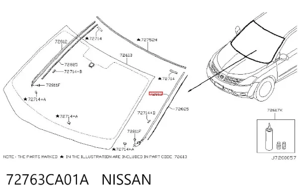Молдинг лобового скла, лівий 72763CA01A Nissan/Infiniti
