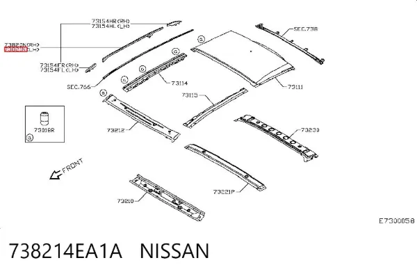 Рейлінг даху лівий 738214EA1A Nissan/Infiniti
