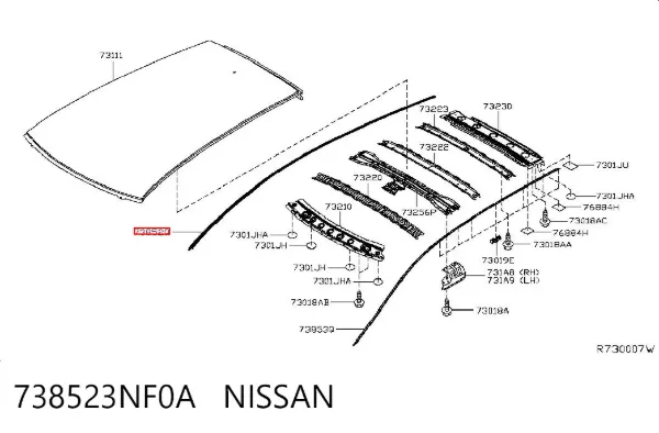 Молдинг даху, правий 738523NF0A Nissan/Infiniti