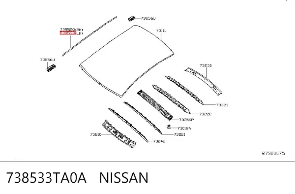 Молдинг даху, лівий 738533TA0A Nissan/Infiniti