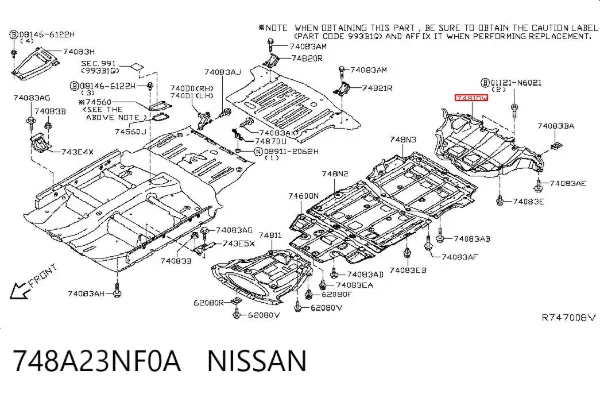 Захист днища, задній 748A23NF0A Nissan/Infiniti