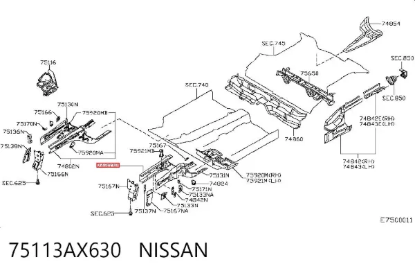 Лонжерон рами передній лівий 75113AX630 Nissan/Infiniti