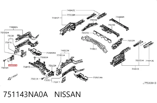 Кронштейн підсилювача переднього бампера 751143NA0A Nissan/Infiniti