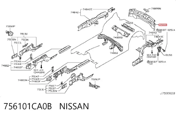 Панель задня, багажного відсіку 756101CA0B Nissan/Infiniti