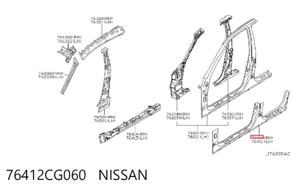Поріг зовнішній правий 76412CG060 Nissan/Infiniti