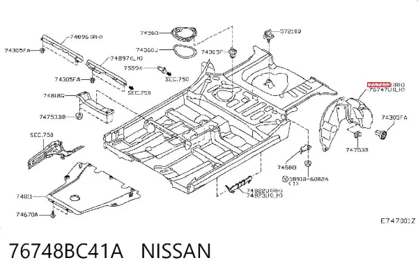 Підкрилок заднього крила, правий 76748BC41A Nissan/Infiniti