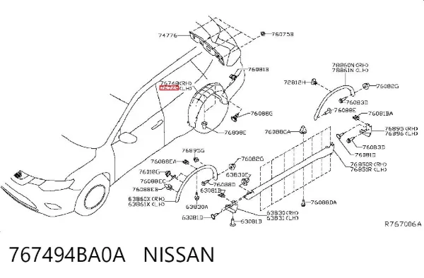 Підкрилок заднього крила, лівий 767494BA0A Nissan/Infiniti