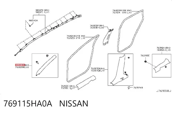Обшивка стійки кузова внутрішня, передня права 769115HA0A Nissan/Infiniti