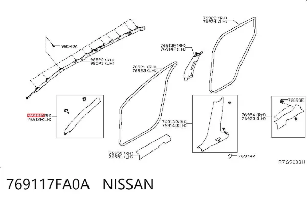 Обшивка стійки кузова внутрішня, передня права 769117FA0A Nissan/Infiniti