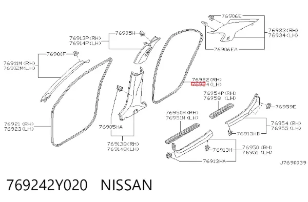 Ущільнювач двері задньої лівої (на кузові) 769242Y020 Nissan/Infiniti