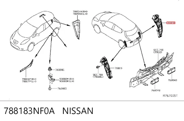 Підкрилок заднього крила, правий 788183NF0A Nissan/Infiniti