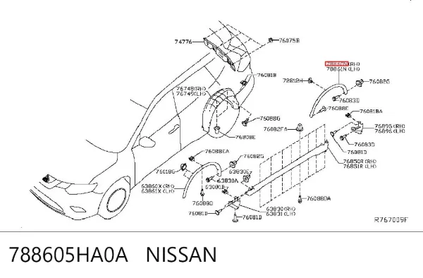 Розширювач заднього крила, правий 788605HA0A Nissan/Infiniti