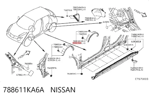 Розширювач заднього крила, лівий 788611KA6A Nissan/Infiniti